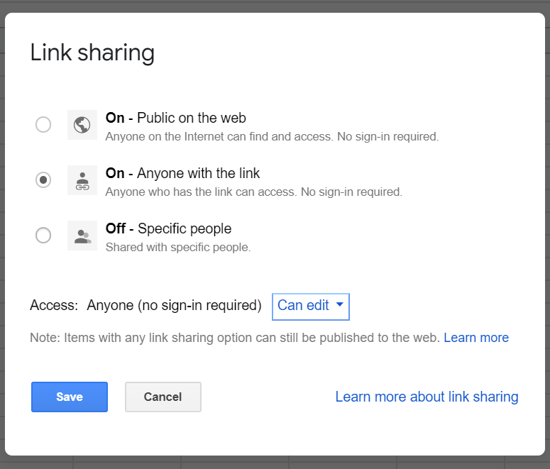 Sharing privileges on the Google Sheet
