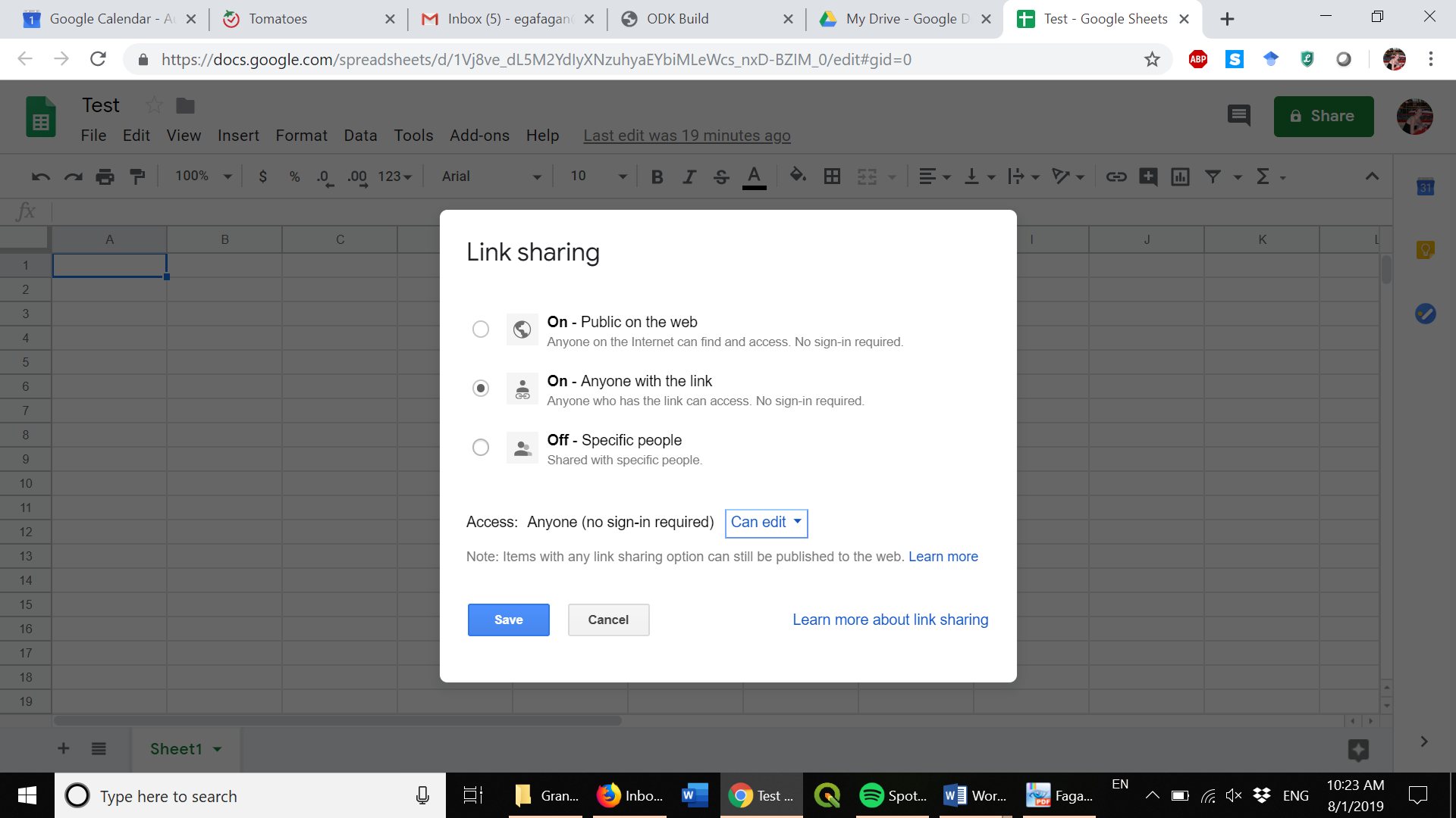 Sharing privileges on Google Sheets